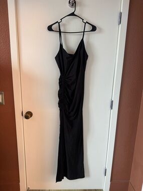 iris Black Ruched Spaghetti-Strap Maxi Dress